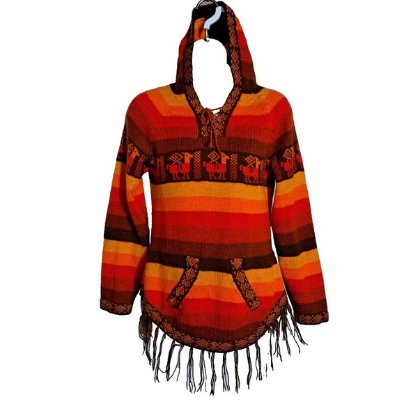 TJCO LOCO Peru ALPACA Sweater HOODIE Sz S - M UNIQUE COLORFUL STUNNING Like new - Picture 1 of 10